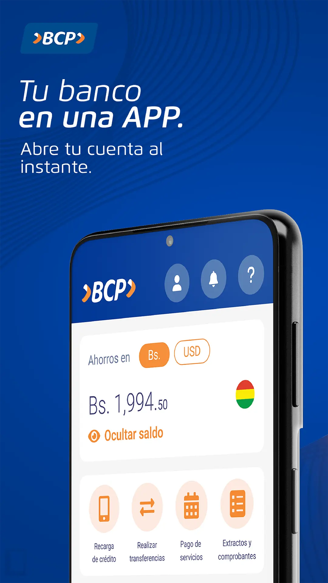 Captura de pantalla de BCP Bolivia Banca Móvil
