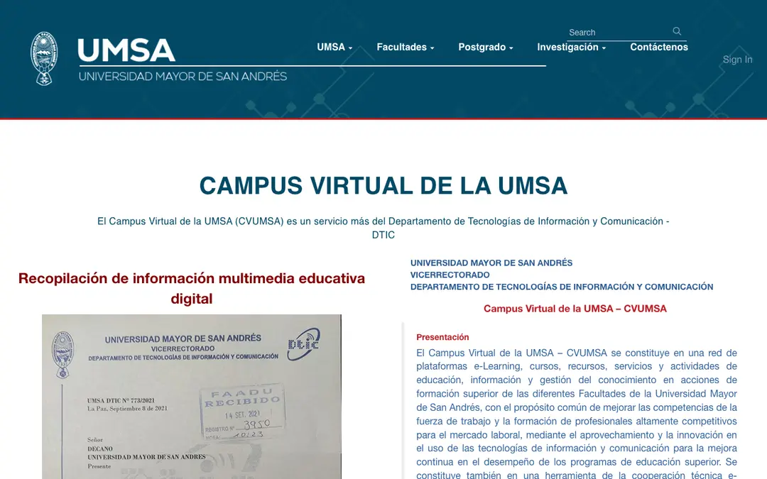 Captura de pantalla de Campus Virtual UMSA