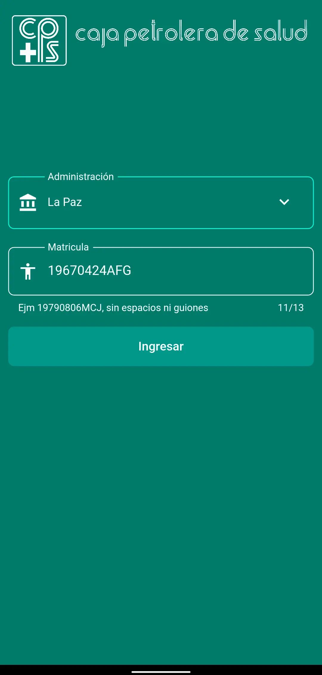Captura de pantalla de CPS App (Caja Petrolera de Salud)