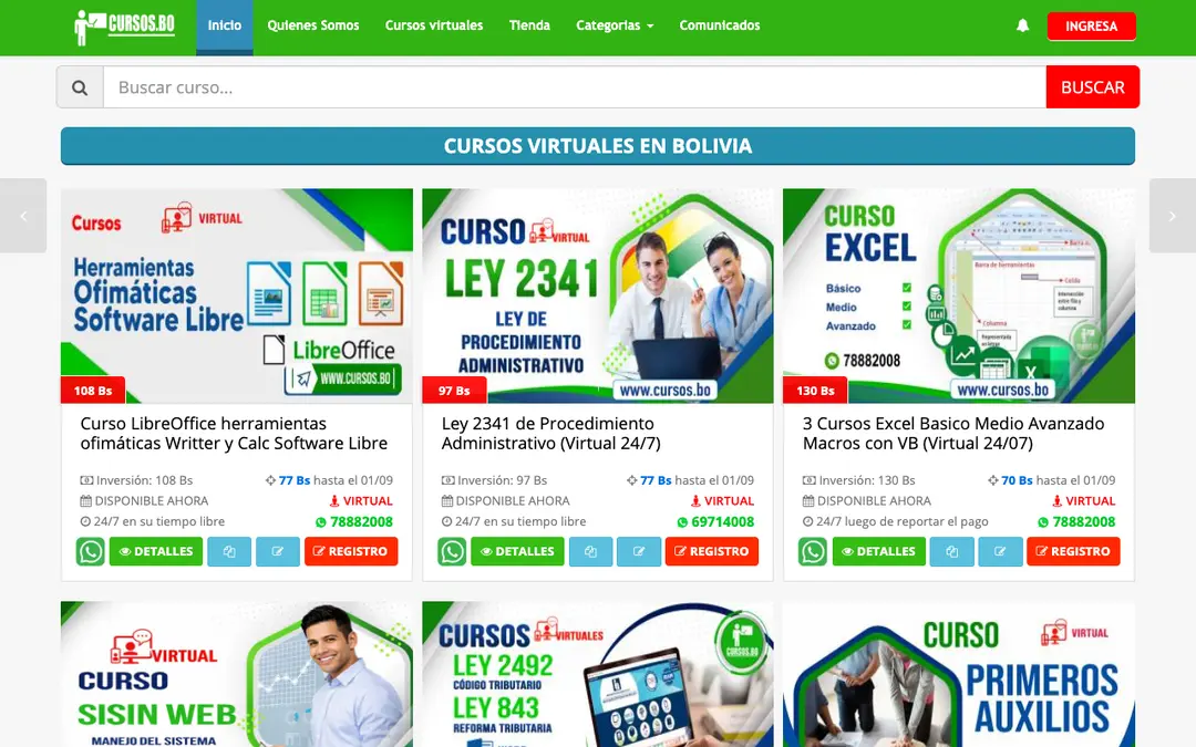 Captura de pantalla de Cursos.bo