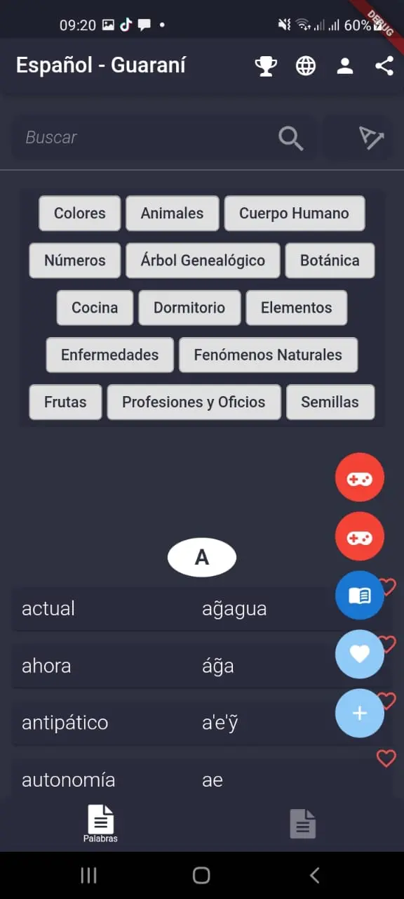 Captura de pantalla de Diccionario Guaraní