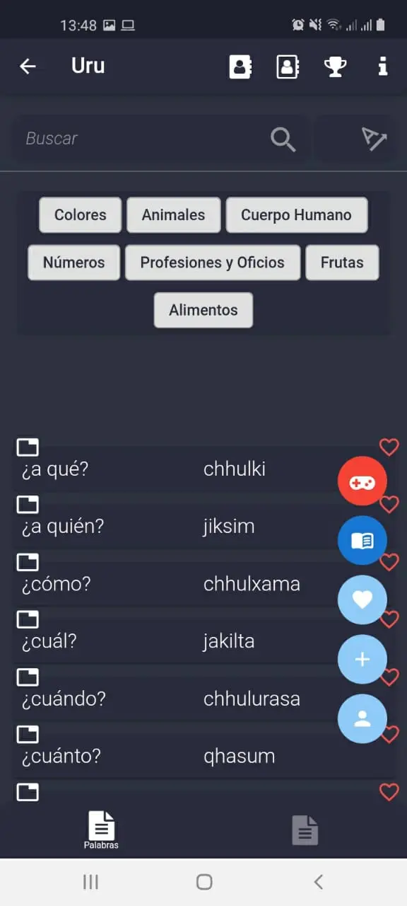 Captura de pantalla de Diccionario Uru