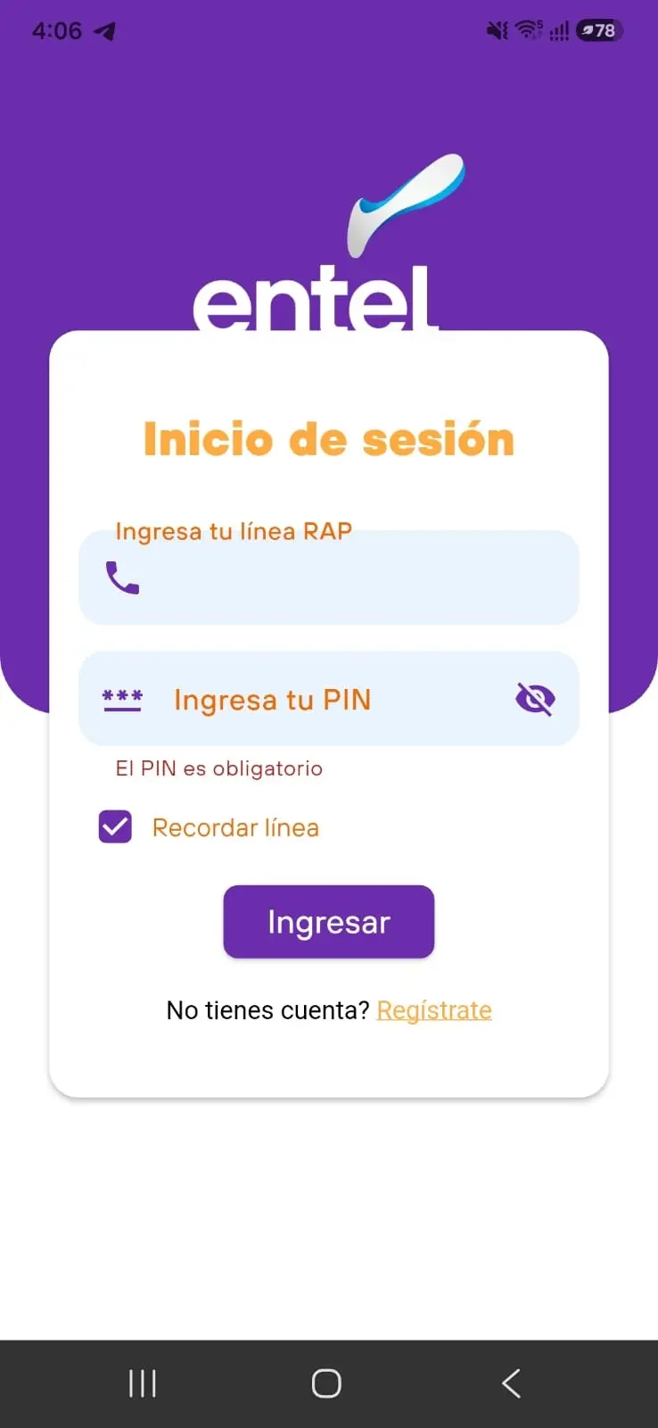 Captura de pantalla de ENTEL PDV