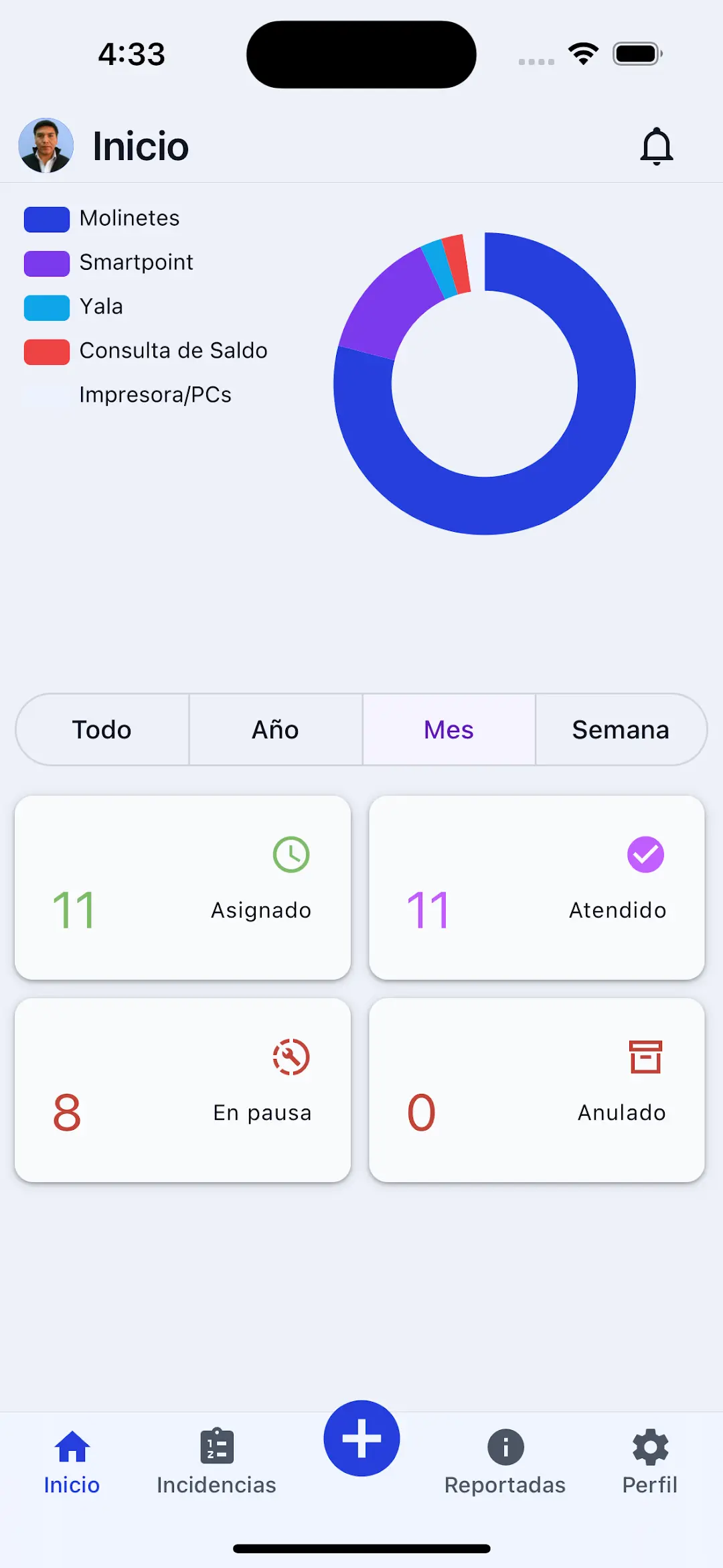 Captura de pantalla de Incidencias
