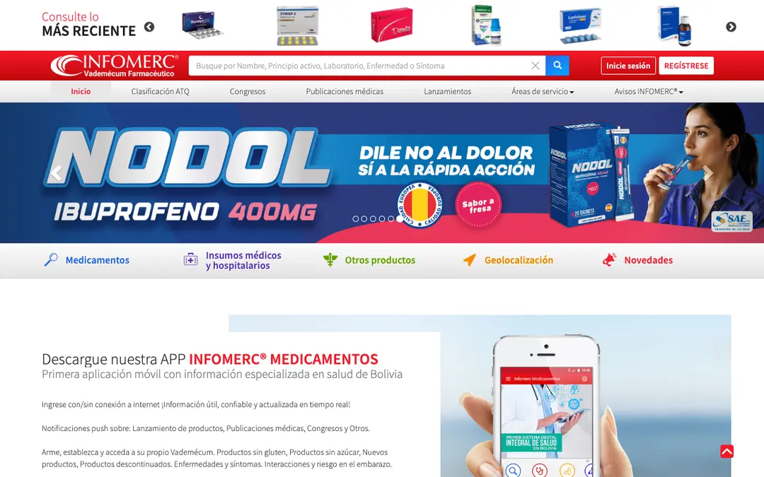 Captura de pantalla de INFOMERC Vademécum Farmacéutico