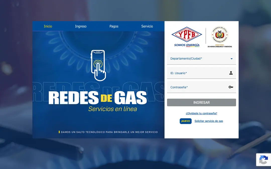 Captura de pantalla de Redes de Gas en Línea (YPFB)