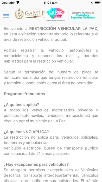 Captura de pantalla de Restricción Vehicular La Paz