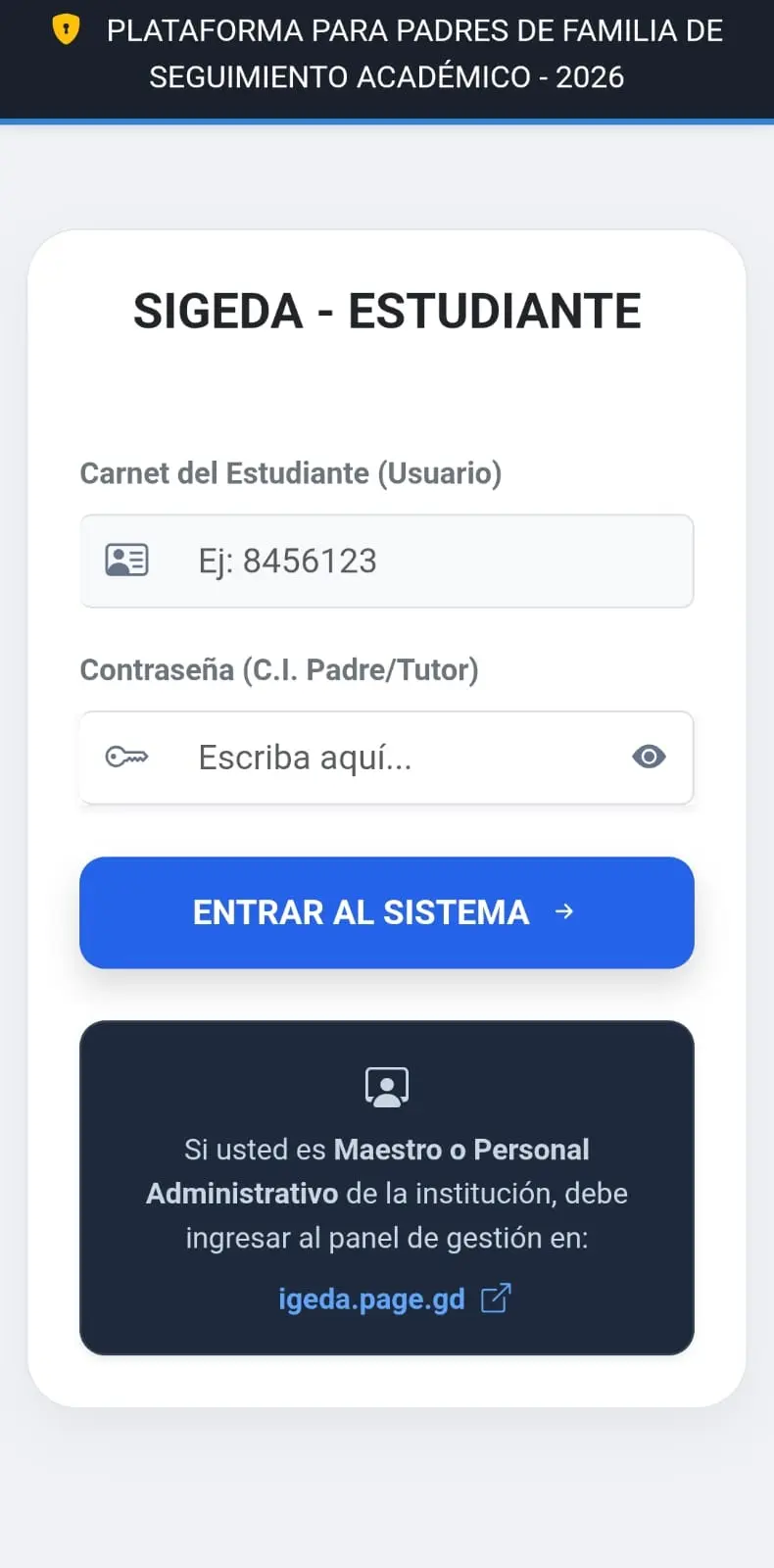 Captura de pantalla de SIGEDA ESTUDIANTE