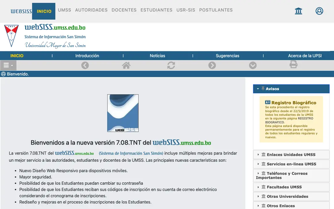 Captura de pantalla de SIS Móvil UMSS
