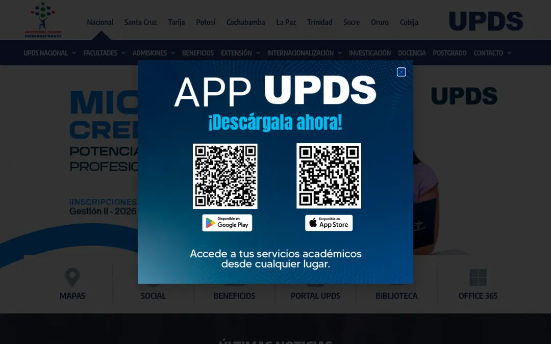 Captura de pantalla de UPDS (App institucional)
